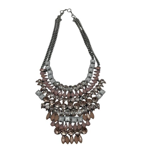 Banana Republic Statement Bib Multi Layered Crystal Pink Necklace - Picture 1 of 10